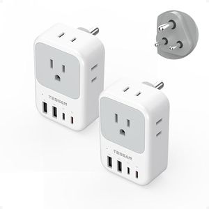 TESSAN US to India Plug Adapter 2 Pack, PD 20W Type D Travel Adapter with 4 AC Outlets 4 USB Ports (2 USB C), India Power Adaptor for USA to Bangladesh Nepal Maldives Pakistan Yemen