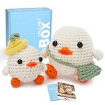 CrochetBox Crochet Kit for Beginners: Parent-Child Duck Crochet Kit, Include Easy to Use Yarn, Step-by-Step Video Tutorial, Patterns, 3.5MM Hook, Birthday, Thanksgiving Gift for Adults.