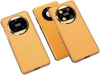 COQUE Case for Huawei Mate 40 Pro,Electroplated Plain Leather Curved Mobile Phone Case,Folding Phone Cover for Huawei Mate 40 Pro-Yellow