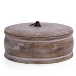 Handcrafted Wooden Mexican Tortilla Warmer Basket Indian Chapati Roti Bread Holder Box Pancake Keeper Serveware Hot Pot Casserole Dish With Lid Home Kitchen Dining Decor, Natural Brown, 23 x 9 cms