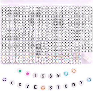 Funtopia 1560 Pcs Letter Beads, 39 Styles White Round Alphabet Beads Number Beads for Jewelry Making, Friendship Bracelet Kit with Smile Face Beads Heart Beads Star Beads Charms (4x7mm, 40 Grids)