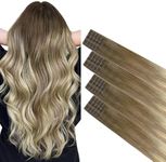 DOORES Human Hair Extensions Tape in, Walnut Brown to Ash Brown and Bleach Blonde 10 Injection Tape ins with 10 Injection Tape ins 50g 14 Inch, Injected Tape in Extensions