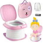 Travel Potty 3-in-1 Portable Potty Training Chair with Travel Bag for Toddlers Foldable Training Toilet Seat Kids Carry Potty Chair for Car Camping Indoor Outdoor Bathroom - KAMHBE (Pink)