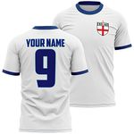 Personalised England Football Shirt Adults 2024, Your Custom Name and Number Printed England Tshirt Top, New Updated 2024 kit, Retro Gifts for English Fans, S, White/Navy