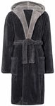 MICHAEL PAUL Men's Hooded Soft Snuggle Fleece Dressing Gown (XX-Large, Grey/Grey)