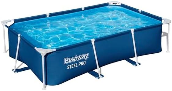 Bestway Steel Pro Frame Pool, 259 x 170 x 61 cm, rechteckig, 2.300 Liter, TriTech-Material, FrameLink System, korrosionsgeschützter Stahlrahmen, dunkelblau, ohne Pumpe, Gartenschlauchadapter