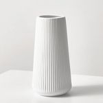 White Ceramic Ribbed Vases for Minimalist Modern Home Decor, Simple Nordic Style Decorative Flowers Vase for Wedding Dinner Table Office Bedroom - 8 Inch / 20 CM