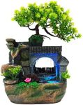 Tabletop Waterfall Fountain – 11 in Rockery Humidifier with Color-Changing LED Light, Adjustable Pump & Faux Bonsai Tree, Resin Indoor Desk Fountain Décor for Bedroom, Office, Aquarium, Meditation