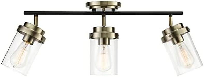 Globe Electric 59673 3-Light Track Lighting, Antique Brass, Matte Black Bar, Clear Glass Shades, Ceiling Light, Track Lighting Kit, Bar Light Fixture, Track Ceiling Light, E26 Base, Bulb Not Included