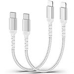 ULIFTUS Short USB C Lightning Cable[30CM, 2Pack], 0.3M Braided USB C iPhone Cable Nylon USB-C to Lightning PD Fast Charging Lead Compatible for Apple iPhone 14 13 12 11 Mini Pro Max (Silver)