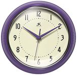 Infinity Instruments LTD. Retro 9 inch Silent Sweep Non-Ticking Mid Century Modern Kitchen Diner Wall Clock Quartz Movement Retro Wall Clock Decorative (Purple)…