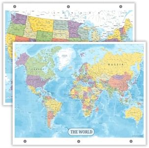 Detailed United States Map & World Map Reference Page – Laminated, Double-Sided 3-Ring Binder Insert – Durable Gloss Geography Chart for Study & Binder Organization (10 Pack)