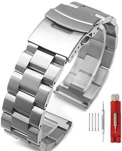 Silver/Black Stainless Steel Watch Bands Brushed Finish Watch Strap 18mm/20mm/22mm/24mm Double Buckle Bracelet