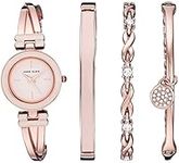 Anne Klein Women's Bangle Watch and Premium Crystal Accented Bracelet Set, Rose Gold/Pink