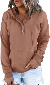 Dokotoo Womens Sweatshirts and Hoodies Front Button Collar Comfy Simple Plain Long Sleeve Drawstring Hoodies for Women with Pockets Casual Fashion Winter Autumn Shirts Tops Pink M