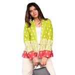 Fabcurate Stunning Polka Dots Printed Blazer for Women Green & Pink - 2XL | Notched Collar with Full Sleeves Jacket for Ladies | Fashionable Casual Wear for Party