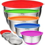 Belwares Mixing Bowls with Lids Set of 5 - Nesting Bowls with Airtight Lids and Graters - Stainless Steel Non-Slip Mixing Bowl for Baking, Food Storage and Prepping (Multi-color)