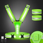 ConKrian LED Reflective Vest USB Rechargeable Running Gear Night Light up Vest Safety Gear Adjustable Elastic Size Night Running LED VES for Men/Women/Child (Green)