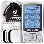 AUVON Dual Channel TENS EMS Unit 24 Modes Muscle Stimulator for Pain Relief, Rechargeable TENS Machine Massager with 12 Pads, ABS Pads Holder, USB Cable and Dust-Proof Storage Bag