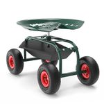 WilTec Rolling Work Seat Garden Work bench height adjustable swivel seat pneumatic wheels max 150kg