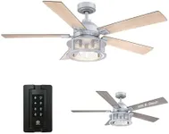 Parrot Uncle Ceiling Fans with Lights and Remote 52 Inch Ceiling Fan with Light for Bedroom Farmhouse Outdoor Ceiling Fans for Patios Covered, Silver, 1 Piece