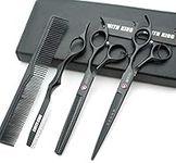 7.0 inch hair scissors set Hair cutting scissors & thinning scissors with razor combs in 1 set (Black)