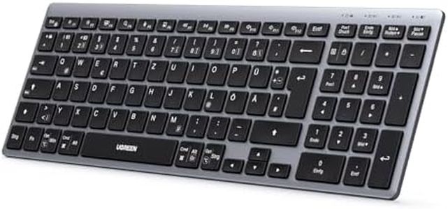 UGREEN Bluetooth Tastatur Kabellos (BT5.4+2.4G), Ultra Slim Scherentastatur, Wiederaufladbares Keyboard mit 3 Kanälen, Kompatibel mit Windows/macOS/Android-QWERTZ Layout