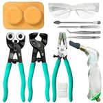 Professional Three Piece Stained Glass Toolkit: Dual Wheel Carbide Cutter, Tile Nipper, 1" Running Pliers, Pistol Grip Cutter, Precision Tweezers, Safety Glasses and Sponges - Craft Perfection!