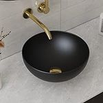 Deervalley DV-1V0025 Black Round Bathroom Sink, Symmetry 13"x13" Matte Black Bathroom Vessel Sink Ceramic Above Counter Vessel Sink