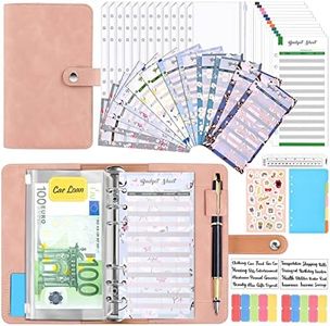 BKNOOU A6 PU Leather Budget Binder with Cash Envelopes,49 PCS Budget Planner Cash Binder Budgeting System 6 Ring,Money Saving Binder Organizer with 12 Budget Envelopes 24 Budget Sheets and Stickers