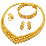 Indian Bollywood Women Jewelry Sets 24K Gold Plated Dubai Gold Necklace Earrings Bangle Fashion Wedding Prom Jewelry Set, Gold plated, No Gemstone