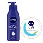 Nivea Body lotion, Nourishing Body Milk with 2x Almond Oil, 400 ml and Nivea Soft Light Moisturizer, Non Sticky Cream, 100 ml