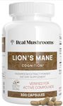 Real Mushrooms Lion’s Mane Capsules - Organic Lions Mane Mushroom Extract for Cognitive Function & Immune Support - Brain Supplements for Memory and Focus - Vegan Mushroom Supplement, 300 Caps