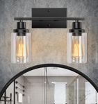 Bathroom Light Fixtures Over Mirror, 2-Light Vanity Light with Glass Shade, Matte Black Bathroom Light Fixtures, Modern Vanity Lights for Bathroom, Metal Bathroom Vanity Light Fixtures Bathroom Light