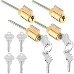 JaGely 4 Pcs Lock Cylinder 1.25 Inch Lock Replacement Parts Brass Lock Cylinder Door Cylinder Lock with Hardened Break Away Tailpiece Brass Key Cylinder Lock with 8 Keys