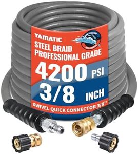 YAMATIC Non Marking 3/8" Pressure Washer Hose 50FT 4200 PSI, Kink Resistant Swivel 3/8" Quick Connect, Rubber Steel Braided Wear Resistant Industry Grade for Hot/Cold Water Gas Power Washer