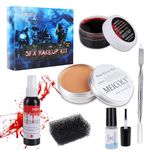 MEICOLY Makeup Skin Wax Special Effects Halloween Set Stage Fake Wound Scar,Moulding Scars Wax with Spatula, Black Stipple Sponge,Coagulated Blood Gel,5ml Castor Sealer,02