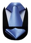 HISDERN Men's Ties Light Blue Tie and Pocket Square Set Solid Formal Classic Elegant Necktie & Handkerchief for Business Wedding Party