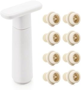 WOTOR Wine Saver Vacuum Pump with 8 Stoppers, Wine Stopper & Preserver, Reusable Bottle Sealer Keeps Fresh, Ideal Accessories Gift, Flat Handle (White)