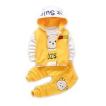 Bold N Elegant 3D Fur Bear Cartoon Thick Winter Warm T-shirt Pant with Hood Jacket 3 Pc Clothing Set for Infant Toddler Kids (2-3 Years, Yellow)