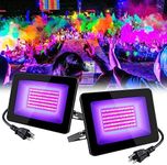 inShareplus 2 Pack 30W UV Flood Light, IP66 Waterproof Outdoor High Power UV Black Lights with UL Plug (3.3ft Cable), 390nm-395nm Blacklight for Party, Stage, Paint, Collection, Resin Curing