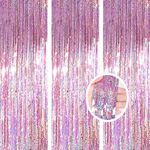 AILEXI 3 Pack 3.2ft*8.2ft Metallic Tinsel Curtains Foil Fringe Shimmer Streamers Curtain Door Window Decoration for Party Supplies - Laser Pink