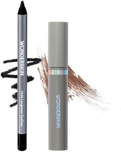 Wonderskin 1440 Eyeliner (Liquorice), Waterproof and Smudge Proof with Brow Stain & Go Masque (Brunette) for Long Lasting Brow Tint