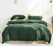 Omelas Dark Green Duvet Cover Set Queen Size Modern Minimalist Style Solid Colored Bedding Sets Soft Microfiber Quilt Covers with Zipper Closure Corner Ties,No Comforter