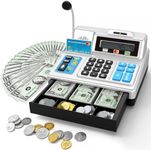 Calculator Cash Register - 103 Pcs Toy Cash Register, Store Set with Microphone, Credit Card and Banking for Kids, Toddler Math Learning Toys, Preschool Gifts for 3, 4, 5, 6, 7, 8+ Years Old Boy Girl