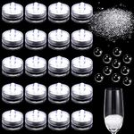 20 Pack Submersible LED Lights 10000 Vase Filler Beads Christmas Decoration Gems Flameless LED Tea Light White Waterproof LED Lights Water Growing Gel Pearls Clear Pearls for Wedding Bar Party