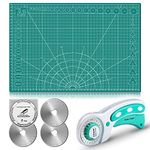 Miuzei Self-Healing Cutting Mat with Rotary Cutter, A3 Crafting Cutting Mat Cutting Board, 3-Layer PVC Double Sided Mat with 45mm Fabric Cutter for Cutting/Sewing/Crafts/Quilting (Green)