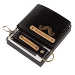 AICA Personalized Name & Charm Leather Wallet & Keychain Gift Set Men (Black & Black) | Christmas Secret Santa Gifts for Men Office Collegues Friends