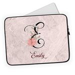 Personalised Laptop Case Sleeve - Ladies - Marble Effect - Floral - Add Name/Initial - Tablet or iPad Bag - Gift (14-15 inch)