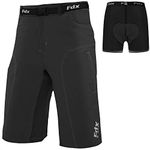 FDX Mens MTB Shorts - Lightweight Mountain Bike Shorts with Removable Inner Padded Liner, Breathable Quick Dry Outdoor Cycle Pants with Cargo Pockets, for Sports Training (X-Large, Black)